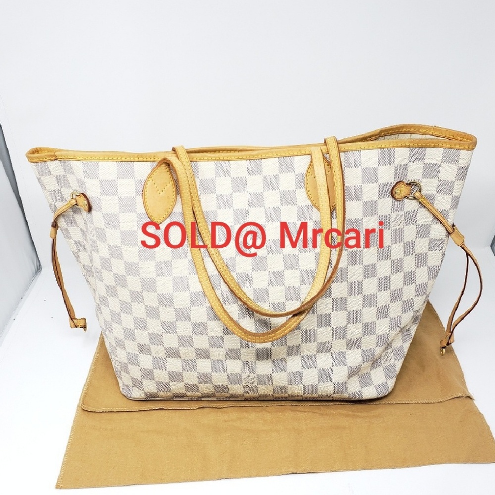 100% Auth Louis Vuitton Neverfull MM Damier Azur - Picture 1 of 8